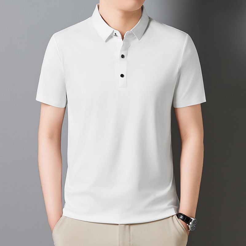 2024 Summer New Ice Silk Short sleeved Polo Shirt Business Casual Dress No Iron High end Men's Solid Color Generation_voghion.com