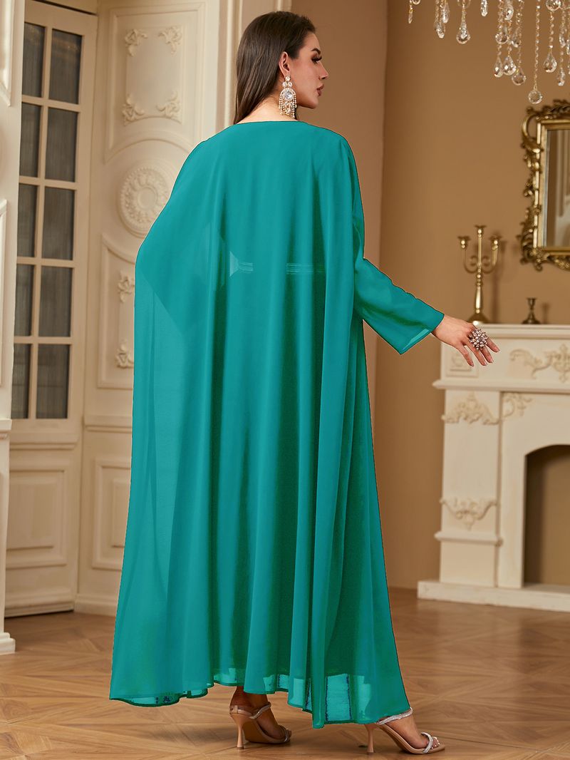 Vêtements pour femmes transfrontaliers du Moyen-Orient Robe arabe Mode paillettes broderie mousseline de soie deux pièces robe Europe et Amérique_voghion.com