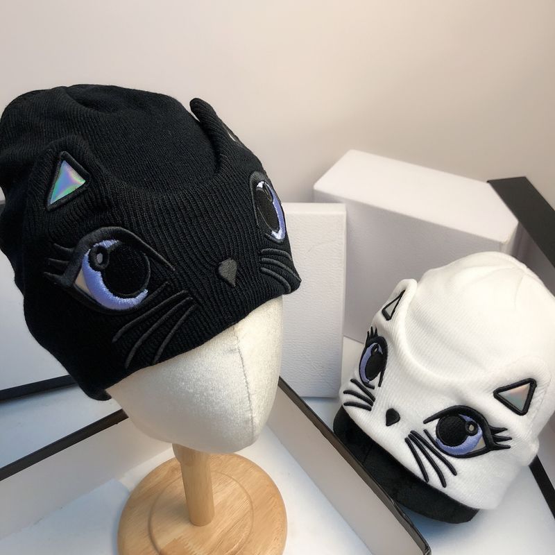 Versione coreana simpatico cappello lavorato a maglia con ricamo a forma di gatto autunno inverno dolce orecchie di gatto (pane a forma di orecchio di gatto cotto a vapore) lana calda_voghion.com