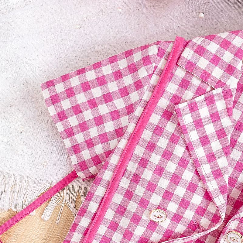 Outdoor summer small and medium-sized children's fur suspender vest+plaid short sleeved jacket+short skirt, love bag,_voghion.com