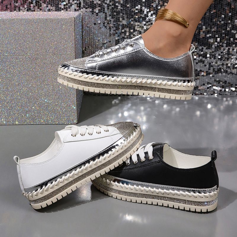 Scarpe piccole bianche con strass autunno nuovo tondo testa spessa fondo muffin mocassini scarpe lacci delle scarpe_voghion.com