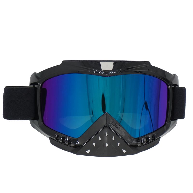 Occhiali da moto, casco, occhiali da sci antivento, montatura nera lucida, elastico spesso antiscivolo_voghion.com