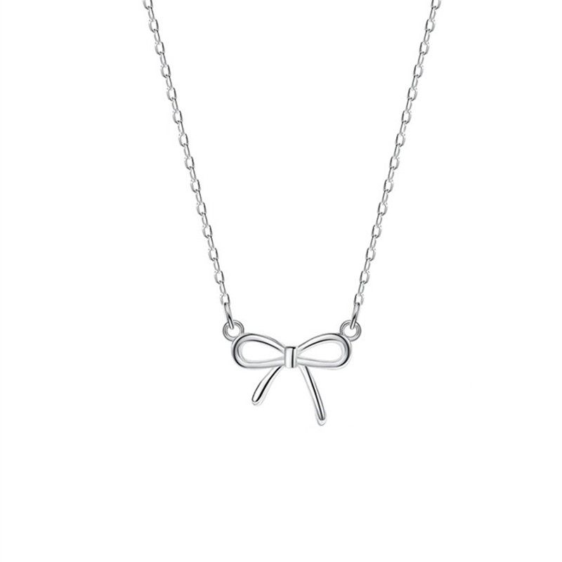 Fashion Sterg Sier Simple Fashion Bowknot Choker Pendant Necklaces For Women Female Gift XN281_voghion.com
