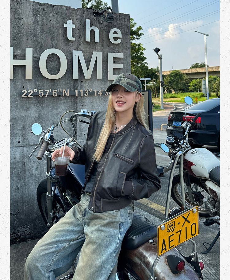 Veste de moto courte en cuir américain vintage fabriquée à la main pour femme, nouveau manteau Melad à manches longues, haut polyvalent_voghion.com