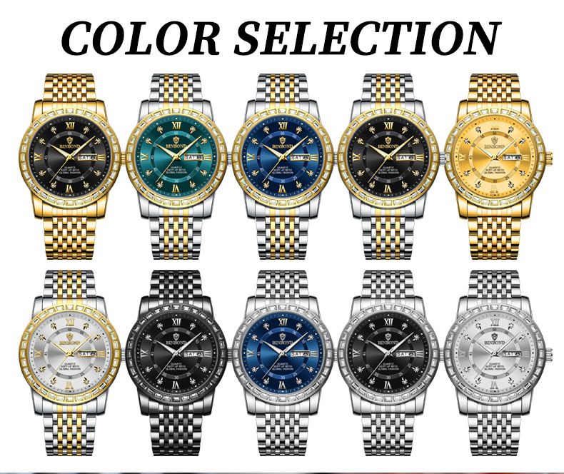 Orologio da uomo al quarzo, impermeabile, con doppio calendario, meccanico, con diamanti incastonati, stile business, alla moda e luminoso._voghion.com