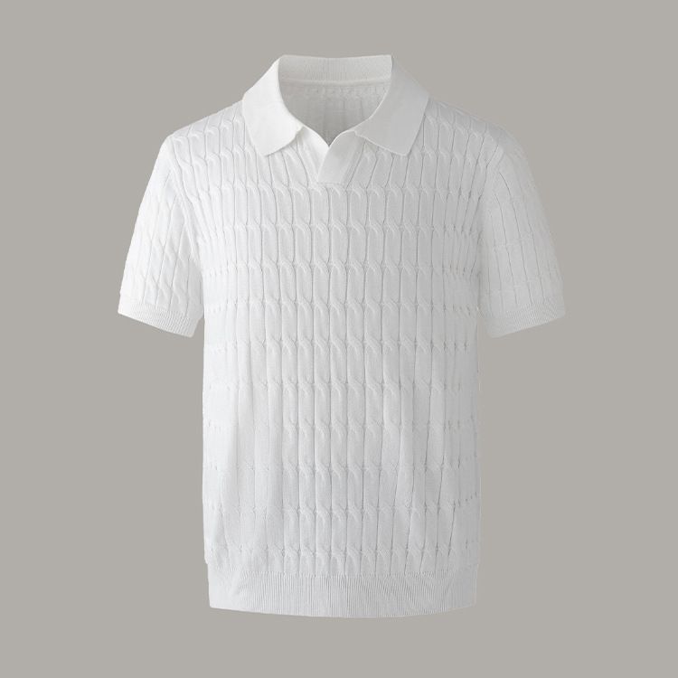 Men's Clothing New Style Pure Color Versatile Simple Old Money Style Seagull Collar Pullover Casual Five Point Sleeve Knitted Sweater_voghion.com