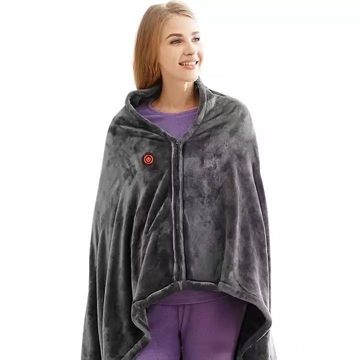 USB Electric Heated Shawl, Rechargeable Body Warmer Cover, Fleece-lined Warm Heating Cape_voghion.com