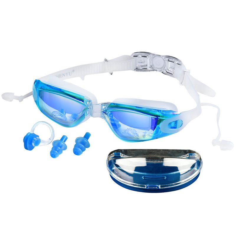 Ochelari de înot pentru adulți, ochelari de înot galvanizați, impermeabili, anti-aburire și anti-ultraviolete, cu cadru mare, ochelari de înot, cu clips pentru nas, dopuri de urechi, cutie_voghion.com