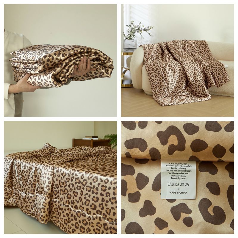 Leopard Print Satin Thin Blanket Single Air Conditioning Cover Blanket_voghion.com