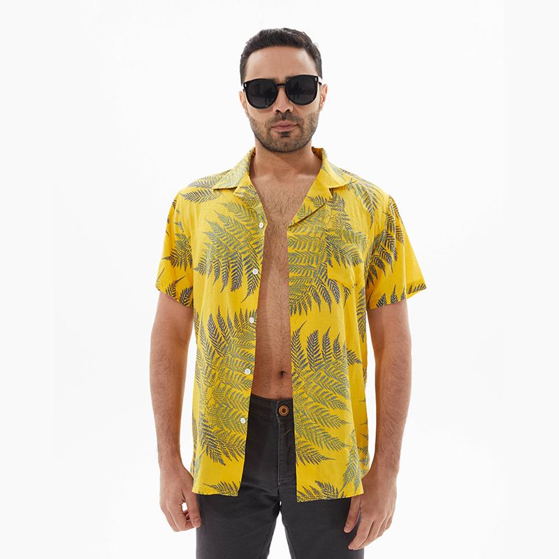 Herrenbekleidung Neue Mode Maple Leaf Revers Kurzarm Strandhemd_voghion.com