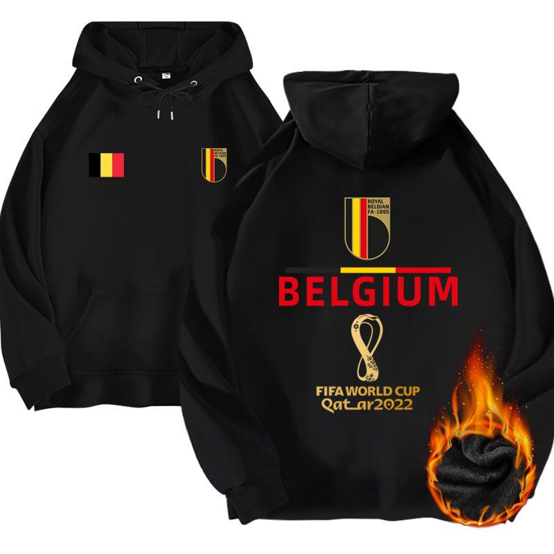 2022 World Cup Belgium National Flag Football Hoodie With Plush Autumn And Winter Loose Fit_voghion.com