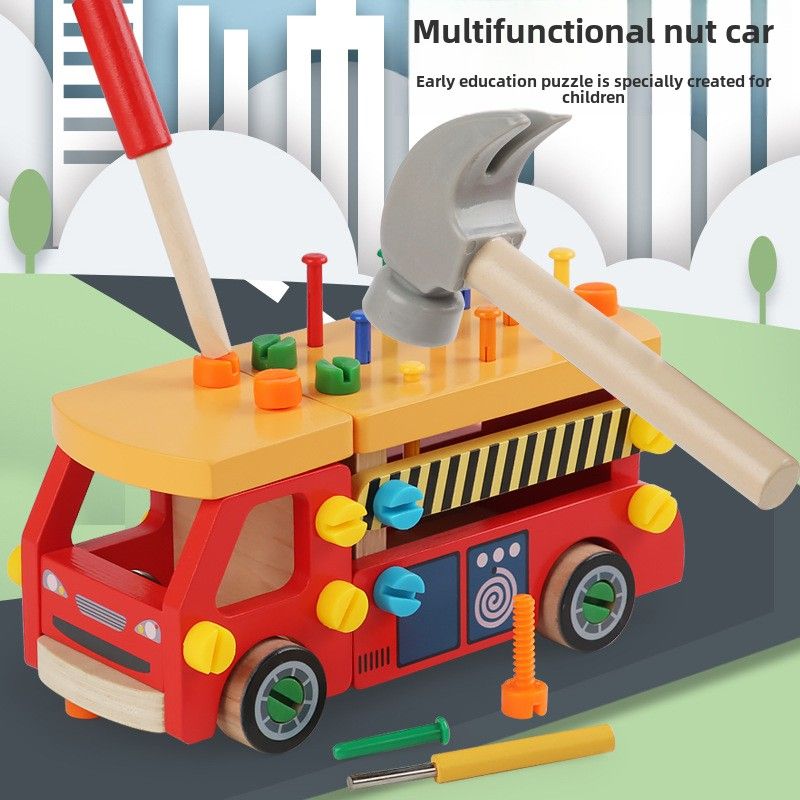 Children's wooden assembly nut car screws nails exercise baby fine action disassembly and assembly fire truck toys_voghion.com