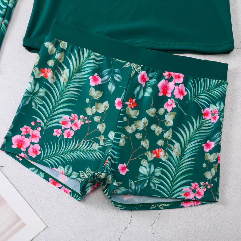 Damskie bokserki z długimi rękawami i nadrukiem, z filtrem przeciwsłonecznym i dwuczęściowym strojem kąpielowym_voghion.com