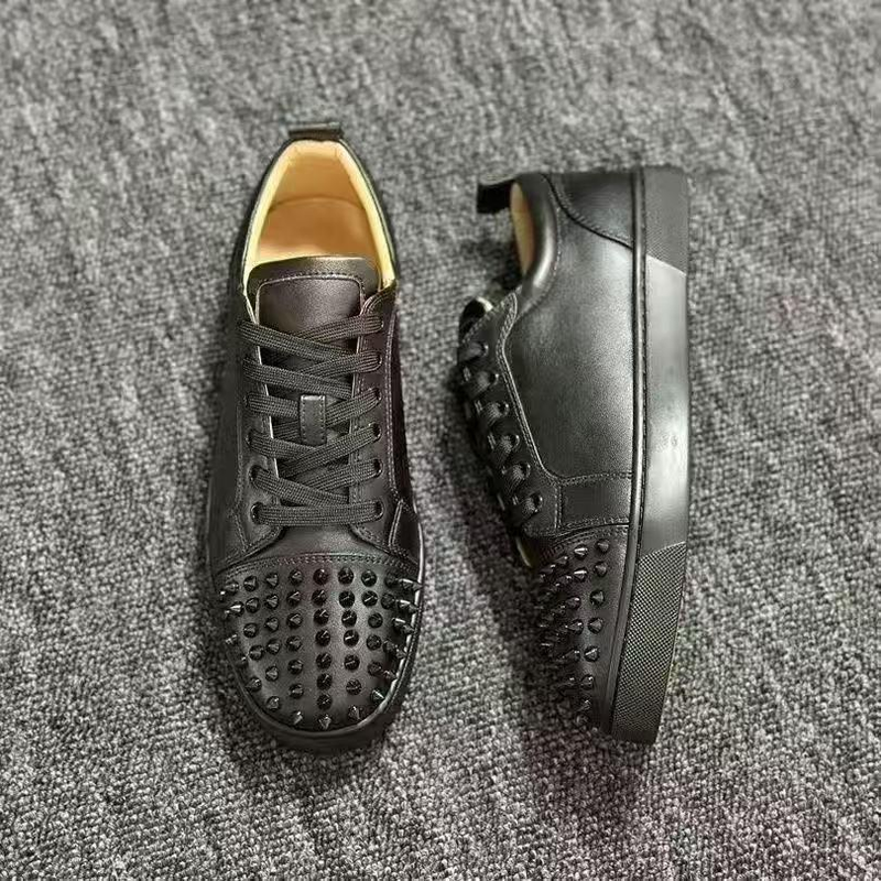Top-level Version Standard Red Sole Low Top Leather Shoes Rivet Rhinestone Trendy Men's Non-Slip Wear-Resistant Lace-Up_voghion.com