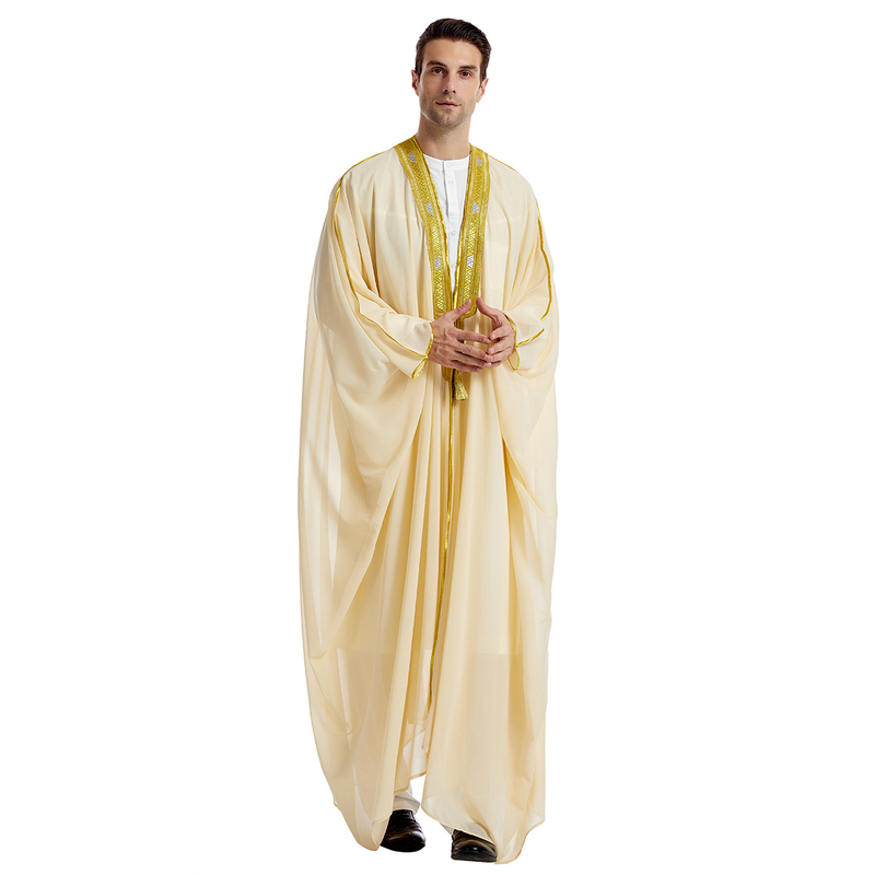 Férfi ruházat Férfi köntös Férfi hímzett hosszú ujjú medál Arany gyöngyös sifon felsőrész_voghion.com