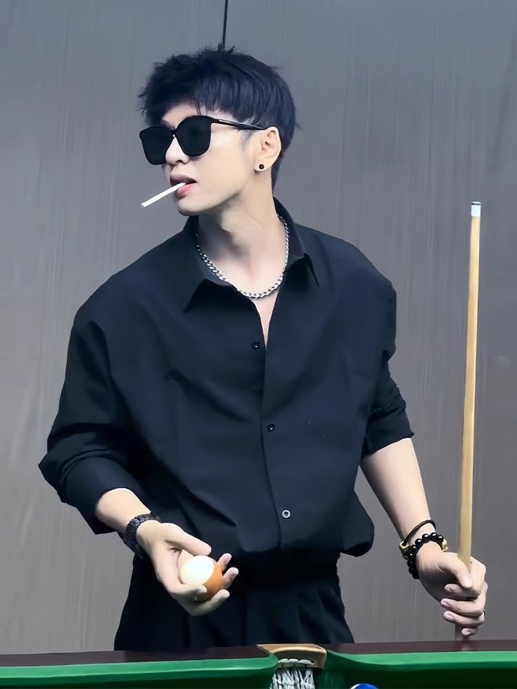 Pulse Pulse Bai Jingting Sang Yan Same Style Black Men Spring Autumn High-end Long Sleeve Shirt Suit Inner Wear Minimalist Jacket_voghion.com