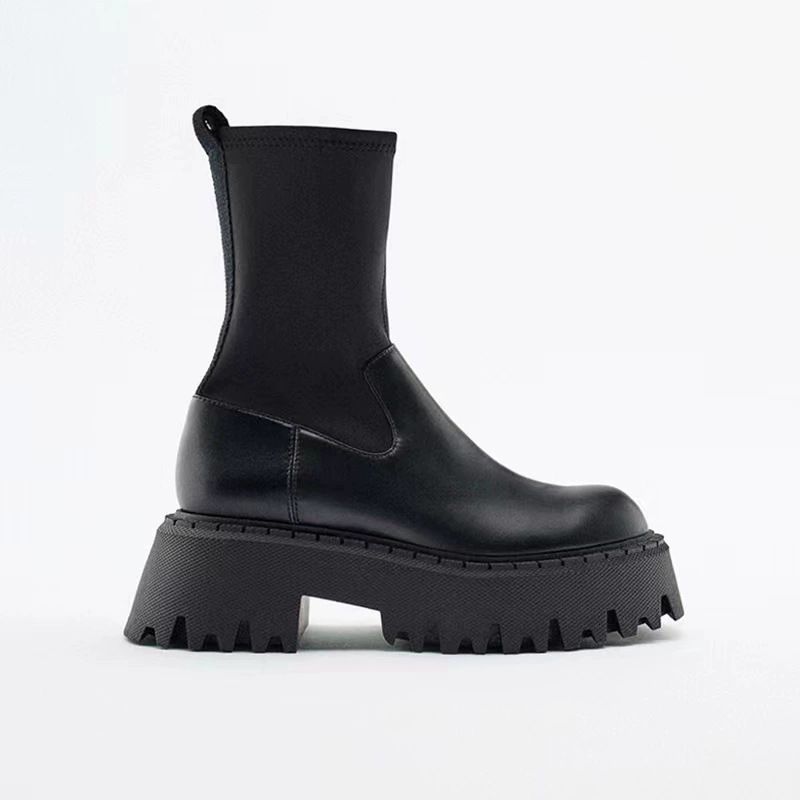 New Autumn Style Height Enhancing And Slimming Elastic Ankle Boots Thick Soled Short Boots For Women Martin Boots Chelsea Short Boots_voghion.com