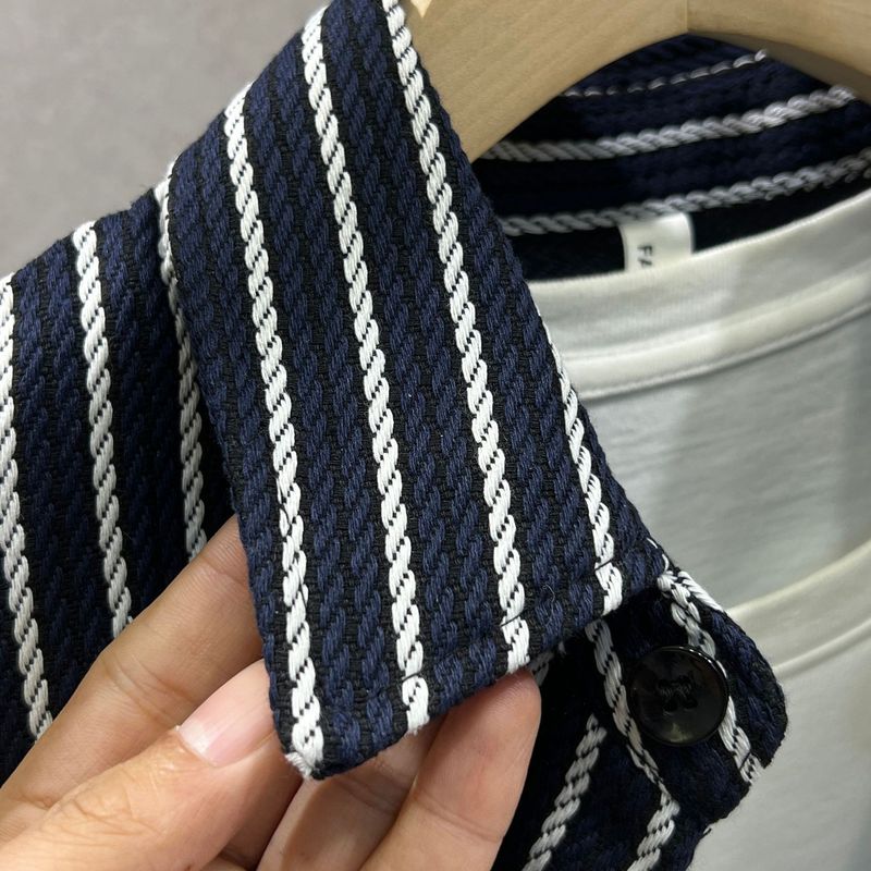 2025 Autumn Fashion Black And White Striped Turn-down Collar Shirt Long Sleeve Men's Trendy Jacket Versatile Coat_voghion.com