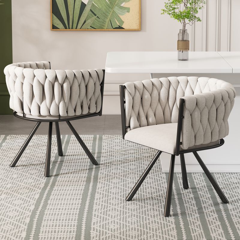 6er Set Leinen Esszimmerstühle Mit Metallbeinen, Beige/schwarz_voghion.com