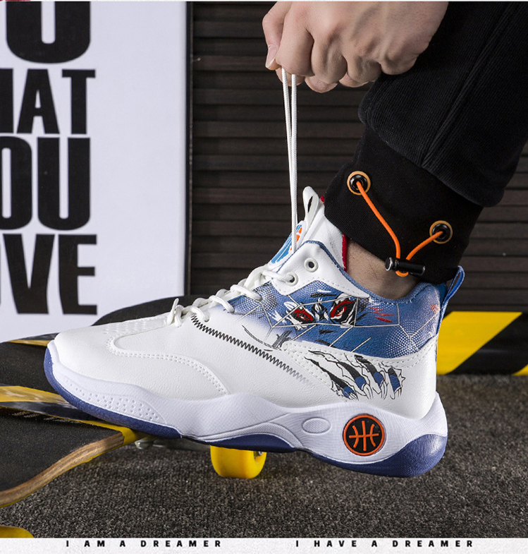 Grenzüberschreitende Herrenschuhe Frühjahr neue Herren-Basketballschuhe PU atmungsaktive Sportschuhe modische High-Top-Casual-Herrenschuhe mit dicken Sohlen_voghion.com