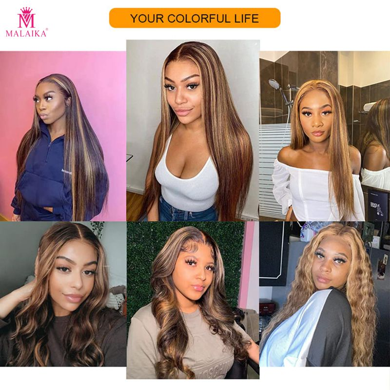 Highlight Lace Front Wigs Human Hair Pre Plucked 22 Inch 13x4 Lace 4/27 Ombre Lace Front Wigs 180% Density Colored Straight Lace Frontal Wigs_voghion.com
