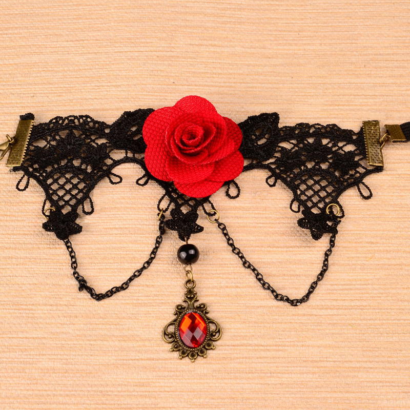 Vintage simple lace necklace safflower clavicle jewel pendant short choker collar collar with accessories for women_voghion.com