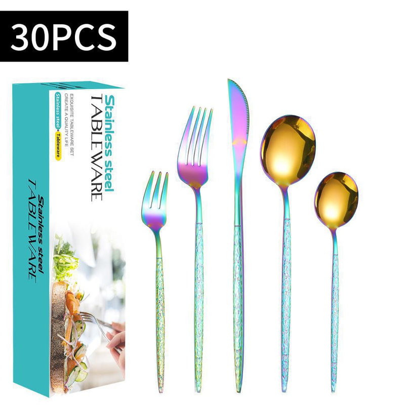 Ensemble de couteaux à steak portugais martelés en acier inoxydable - Ensemble de couverts élégants de 30 pièces pour steak et dîner occidental_voghion.com