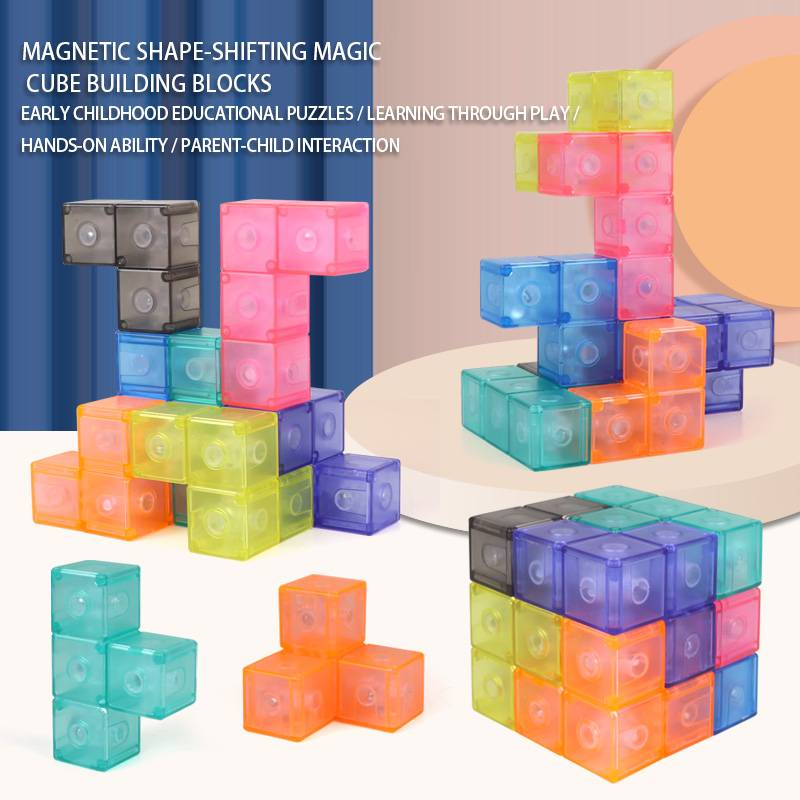 Kreatives, vielgestaltiges DIY-Magnetwürfel-3D-Puzzle-Set aus Kunststoff – Magisches 3D-Magnet-Lernspielzeug und Zauberwürfel_voghion.com