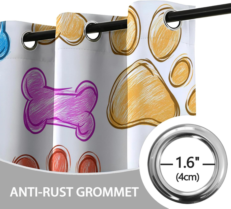 Vorhänge mit Graffiti-Farben, Hundepfotenabdruck-Muster, Fenstervorhänge für Jungen und Mädchen, Verdunkelungsvorhang mit Ösen, Thermo-Raumverdunkelungsvorhänge_voghion.com