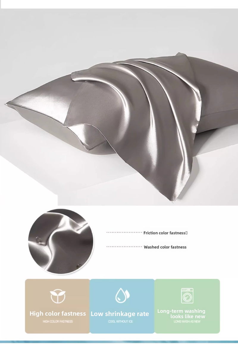 Silk Like Pillowcase Washed Polyester Pillow Cover Single Size Luxury Satin Finish Hypoallergenic Soft Black White Silver Champagne Pink Blue_voghion.com