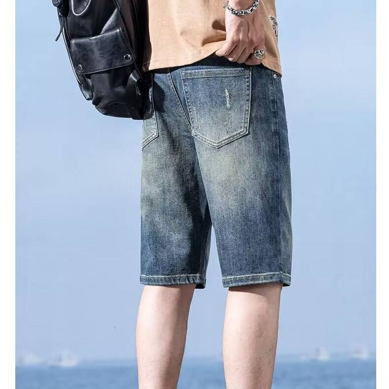 Pantaloncini in denim minimalisti da uomo – Pantaloncini estivi in cotone leggero a metà coscia, casual, da strada (28-36, blu classico, vestibilità dritta, traspiranti ed elasticizzati)_voghion.com