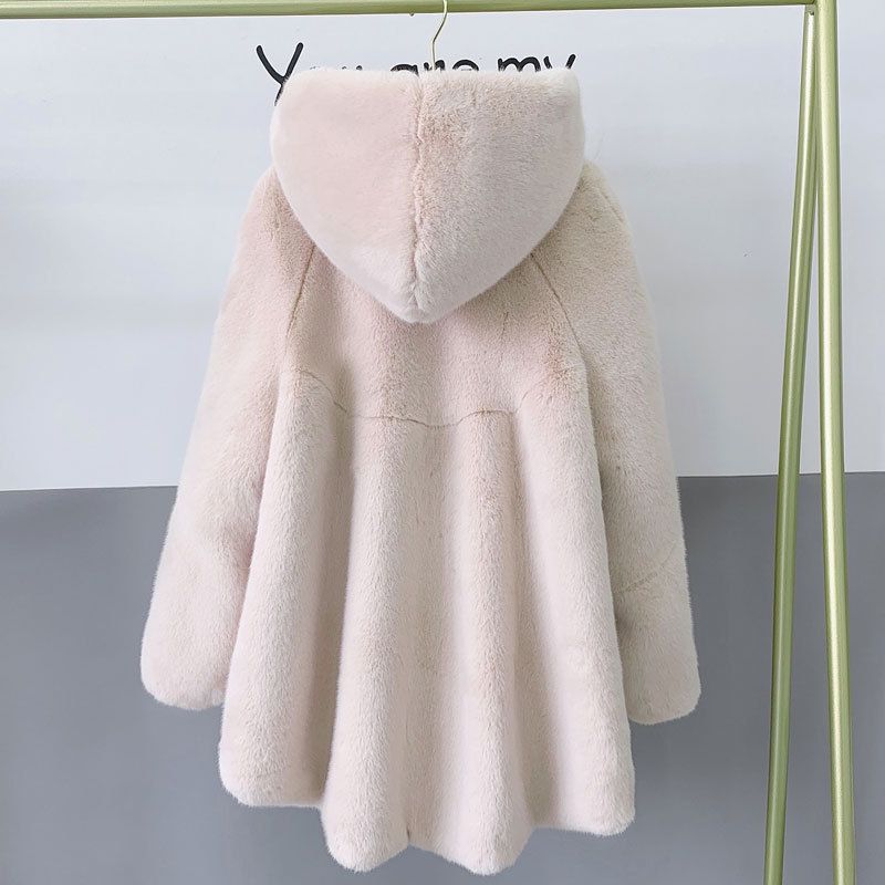 Women's Clothing Luxurious Faux Mink Coat Women's Hooded Mid-Length Faux Fur Jacket With Elegant Design - Soft & Warm Winter Outerwear_voghion.com