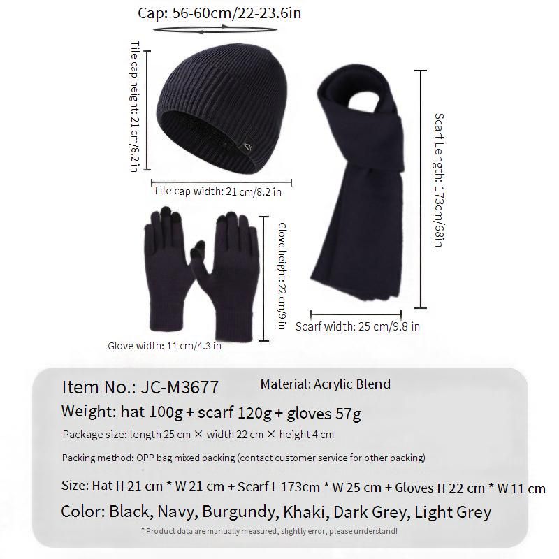 Cappelli da uomo in velluto, spesso, caldi e antivento, abito da tre pezzi con ampia circonferenza della testa, cappello lavorato a maglia, sciarpa lunga e guanti touch screen_voghion.com