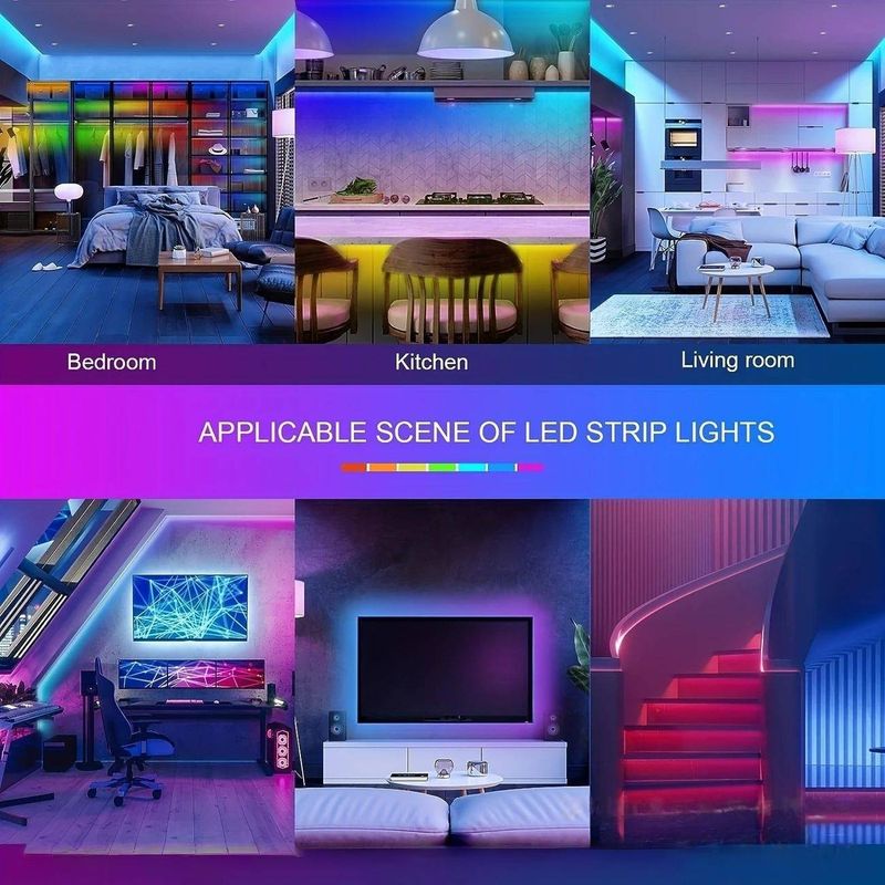 Bande lumineuse LED RVB 24 V avec synchronisation musicale, contrôle Bluetooth et application, télécommande infrarouge 44 touches, puce 3535, 16 LED/mètre, IRC 90, durée de vie 50 000 heures_voghion.com