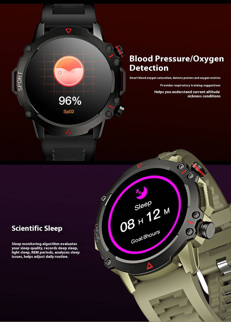 Smartwatch met Bluetooth-bellen, groot HD-scherm, bloeddruk- en hartslagmeter, IP68 waterdicht, multifunctionele fitnesstracker_voghion.com