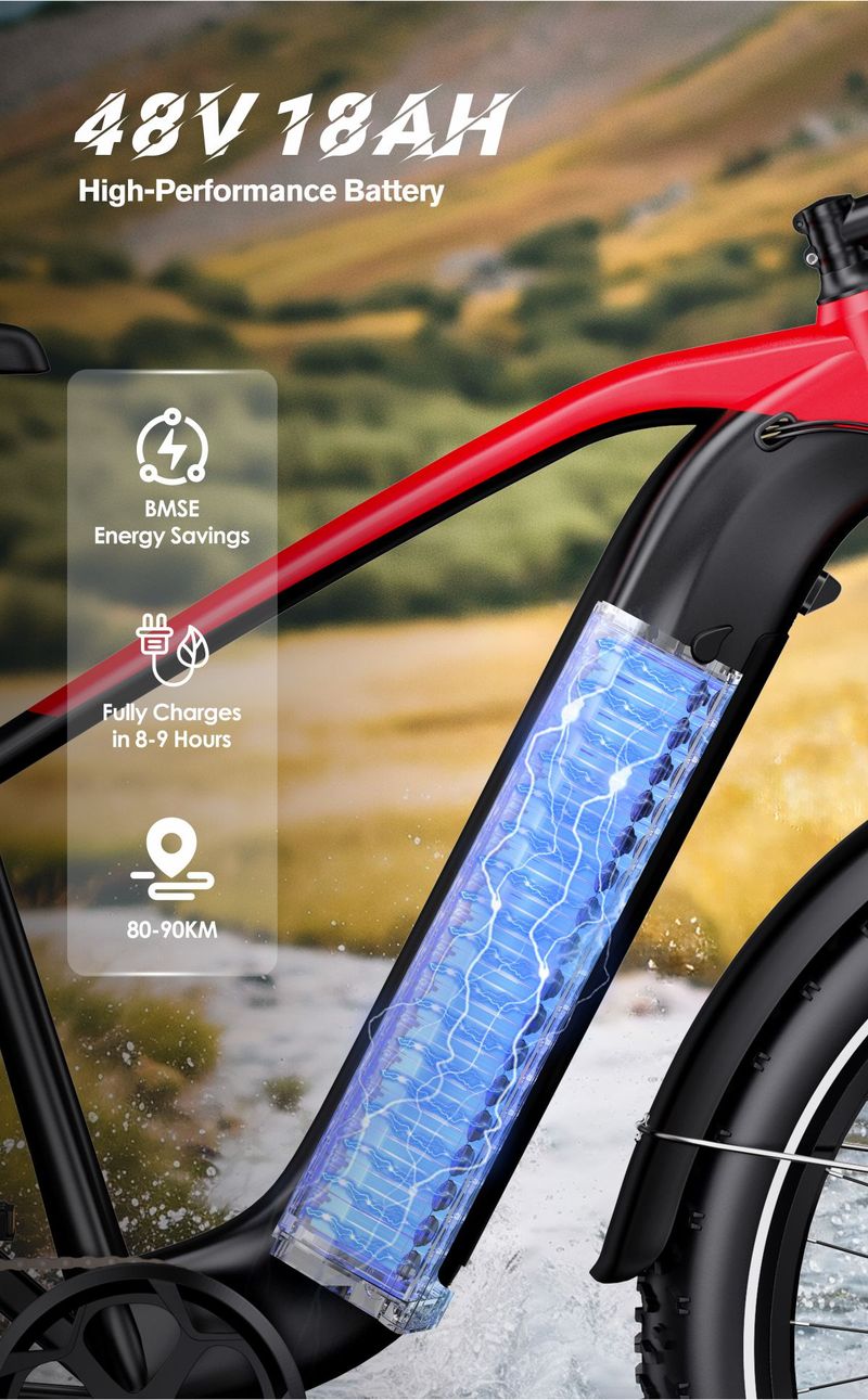 VTT électrique DUOTTS F26 Lite 500W, pneus larges 26x4.0", batterie 48V 18Ah, transmission Shimano 7 vitesses, freins hydrauliques, autonomie de 90 km_voghion.com