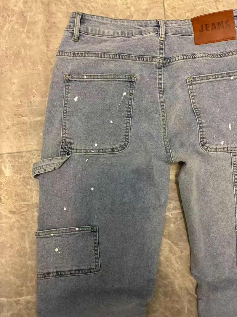 Men's Distressed Patchwork Flare Jeans - Stretch Denim Workwear Pants With Artisan Detailing, Wide-Leg Streetwear_voghion.com