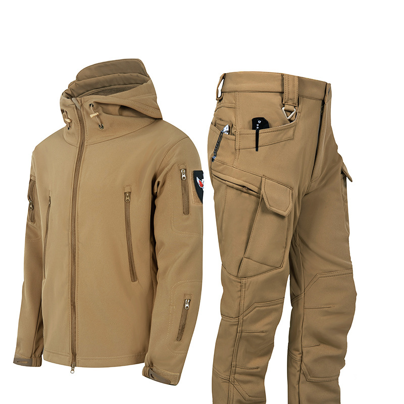 Utendørs haiskinn softshell jakke dress herre vindtett militær fan taktisk jakke vinter fløyel fortykket fjellklatring jakke_voghion.com