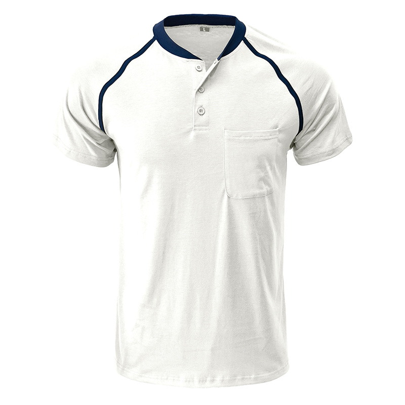 2023 Sommer Henry Shirt Farbblock Kurzarm Herren T-Shirt_voghion.com