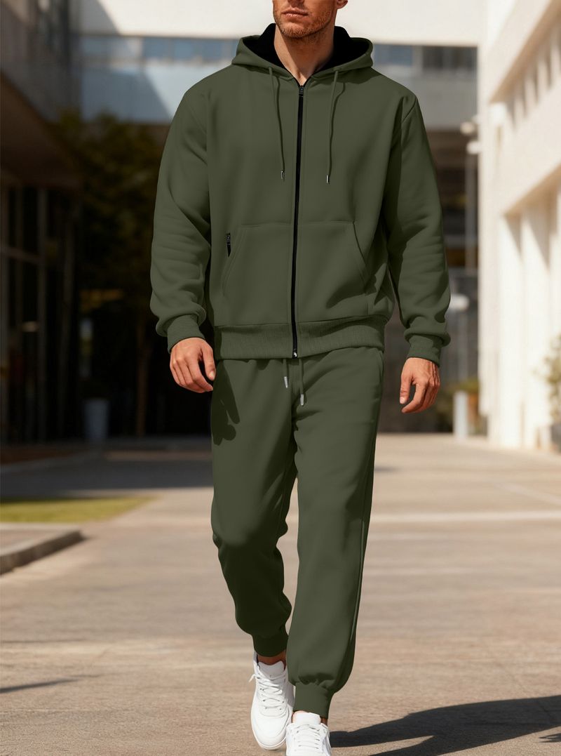 Herrenbekleidung, einfarbiges Set aus Fleece-Sweatshirt mit Kapuze und Jogginghose – warmes, lässiges Winteroutfit für Komfort und Stil (Marineblau, Schwarz, Hellgrau)_voghion.com