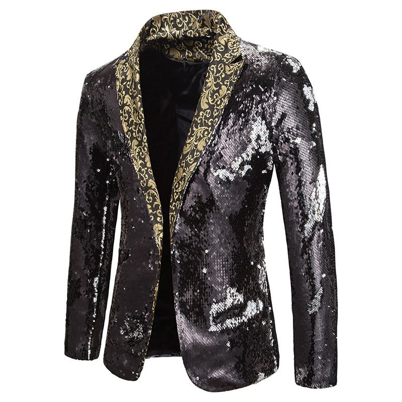 Giacca da uomo in paillettes bicolore autunno e inverno, piccola e comoda, per spettacoli, cantante da discoteca, completo da uomo_voghion.com