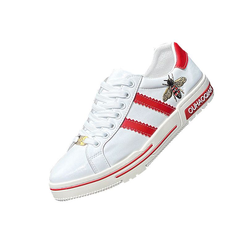 Fuguchi Little Bee Sneakers Embroidered Genuine Leather Luxury Brand High-end White Men's Trendy Shoes_voghion.com