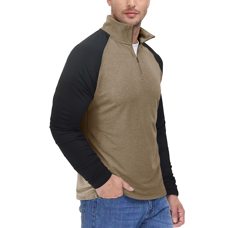 Pull ActiveGo ActiveGo à manches longues, fermeture éclair, col montant, color block, pour homme, style transfrontalier européen et américain, idéal pour le commerce extérieur_voghion.com