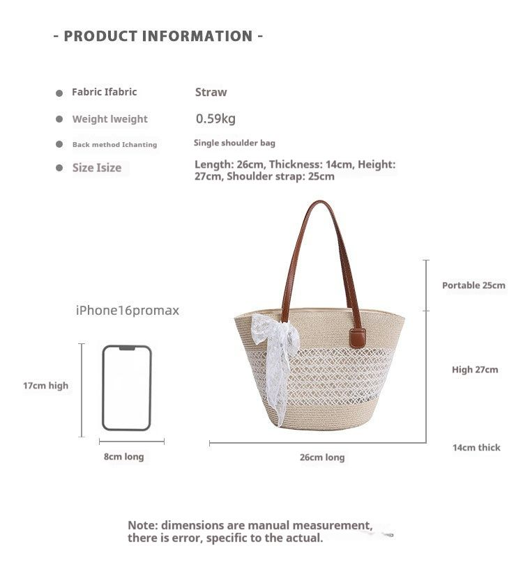 Borsa a mano estiva da donna, borsa da spiaggia, grande capacità, borsa a secchiello in paglia di rattan intrecciata, alla moda_voghion.com