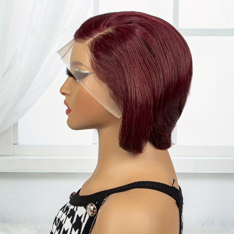 Pelucas de cabello lacio Bob corto naranja para mujer, pelucas de cabello humano con frente de encaje, pelucas de cabello humano con frente de encaje 13*4_voghion.com