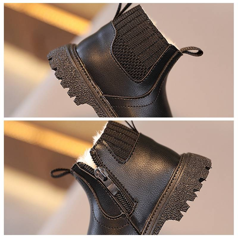 Höst Vinter Baby Modestövlar med plysch för pojkar Pu Läder Stövlar för flickor Korta stövlar Plattform Barn Skor X0012_voghion.com