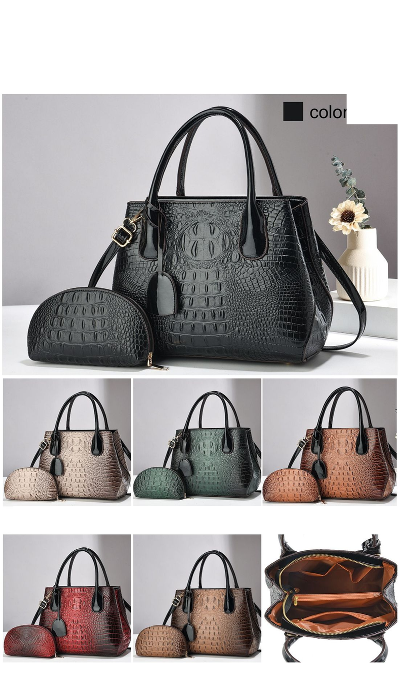 Handbag Set For Women Ostrich Pattern Solid Color High Two-piece Set Simple Texture One-shoulder Oblique Span Female Bun Female Bag_voghion.com
