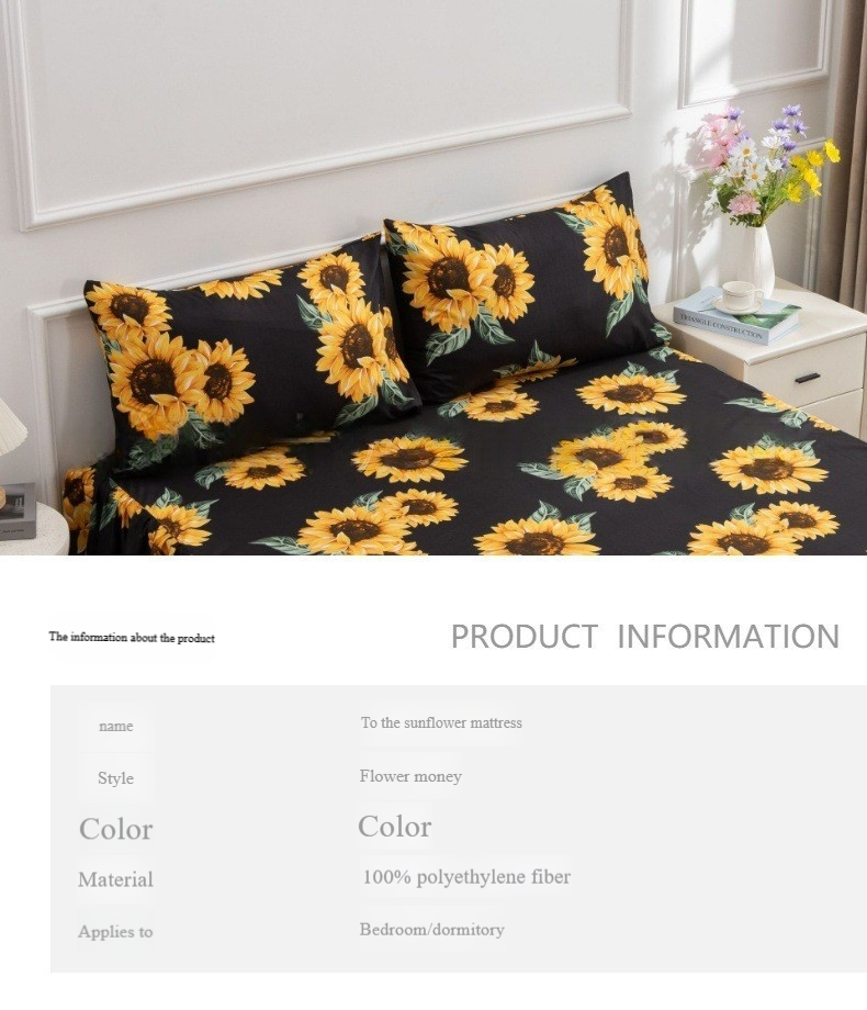Bettvolant-Set aus gebürsteter Mikrofaser mit Sonnenblumen-Aufdruck – 3-teiliges Bettwäscheset für Frühling/Sommer (weich und warm, elastische Passform, Queen-/Kingsize)_voghion.com