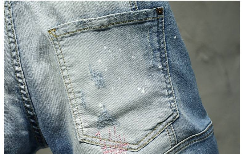 Herrenbekleidung Handgemachte ausgefranste Jeans Personalisierte Shorts Paint Five Point Medium Pants_voghion.com