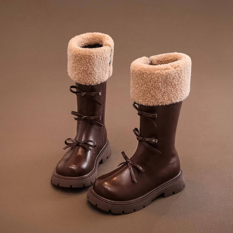 Mädchen Lange Stiefel 2025-1 Herbst/Winter Neue Stil Fleece Baumwolle Stiefel_voghion.com